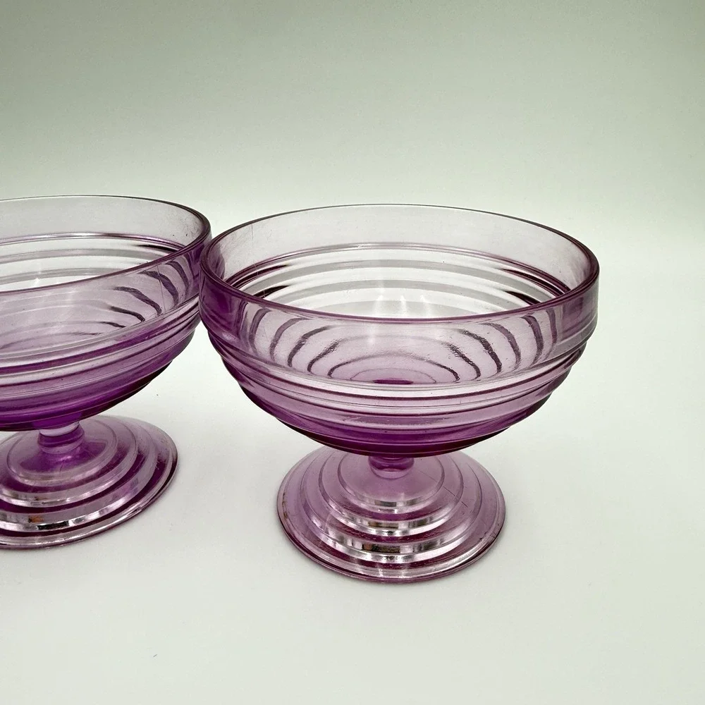 Vtg Purple Acrylic Plastic Footed Dessert Dishes Glasses Lot Of‎ 4 Swirl